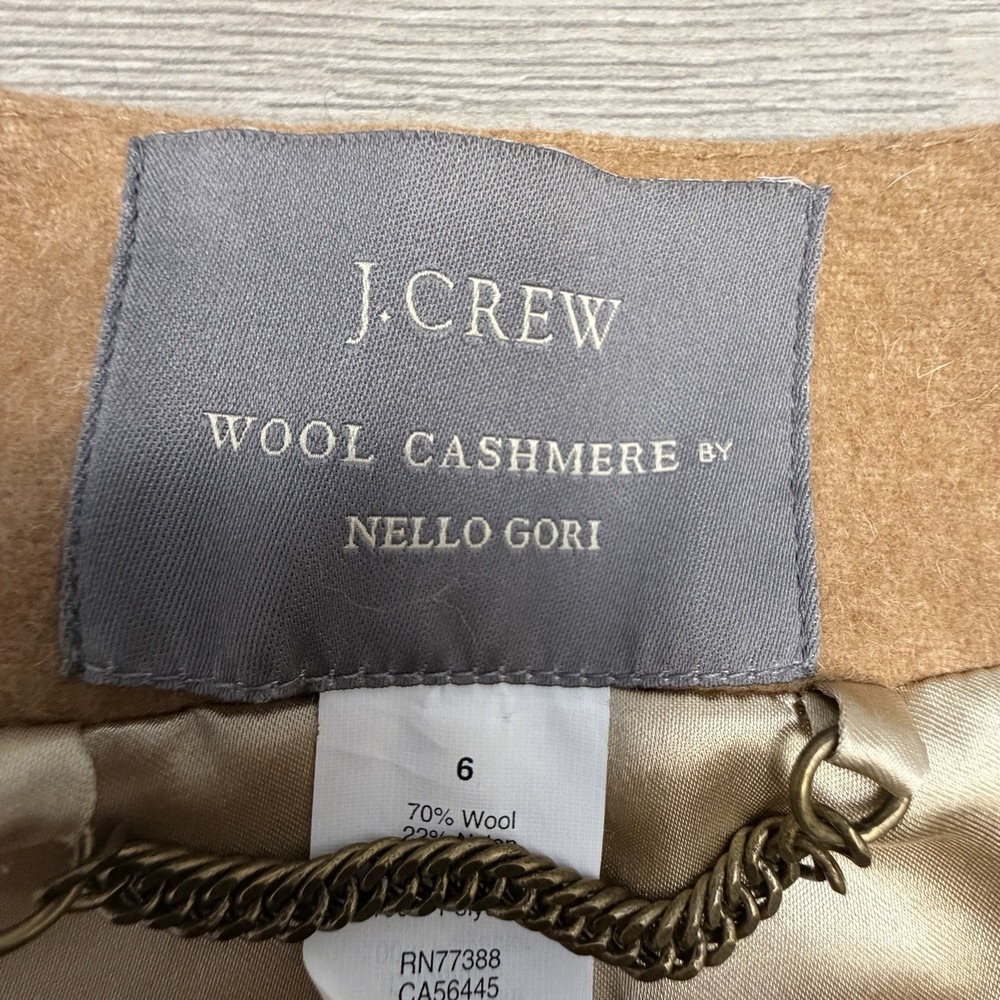 J.Crew Nello Gori Wool Cashmere Blend Peplum Long Coat Womens 6 Camel Brown - Picture 7 of 11